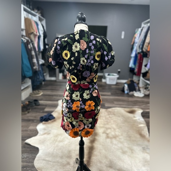 Adelyn Rae 3D Floral Embroidered Mesh V-Neck Short Sleeve Mini Dress Small NWT - Picture 5 of 8